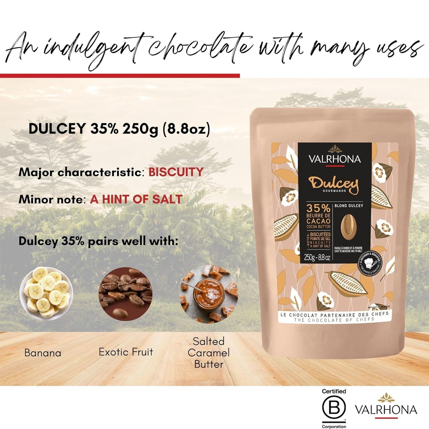 Valrhona Premium Baking Chocolate Discs (Feves), Dark Chocolate MANJARI 64% Cacao Single Origin, and Creamy Blonde Chocolate DULCEY 35% with Caramel Cookie Flavor Notes, for Cookies, Cakes, and more