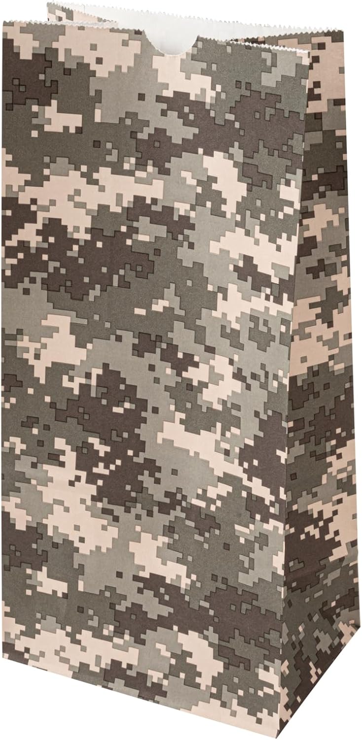 Restaurantware Bag Tek 8 LB Disposable Lunch Bags 100 Sturdy Take Out Bags - Flat Bottom Great For Restaurants Cafes And Bakeries Camouflage Paper Popcorn Bags Versatile For Grocery And More