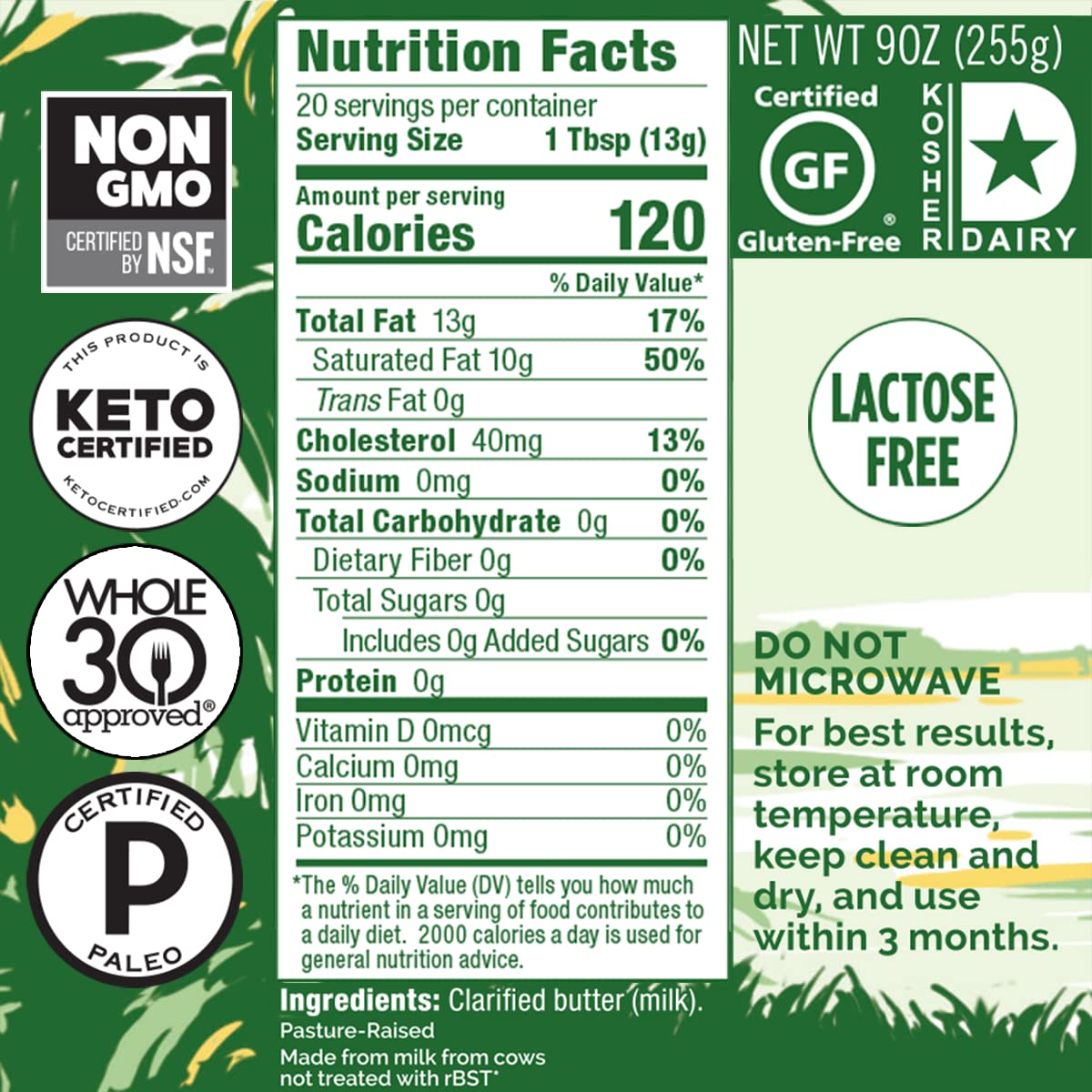 4th & Heart Original Grass-Fed Ghee, Clarified Butter, Keto, Pasture Raised, Lactose and Casein Free, Certified Paleo (9 Ounces)