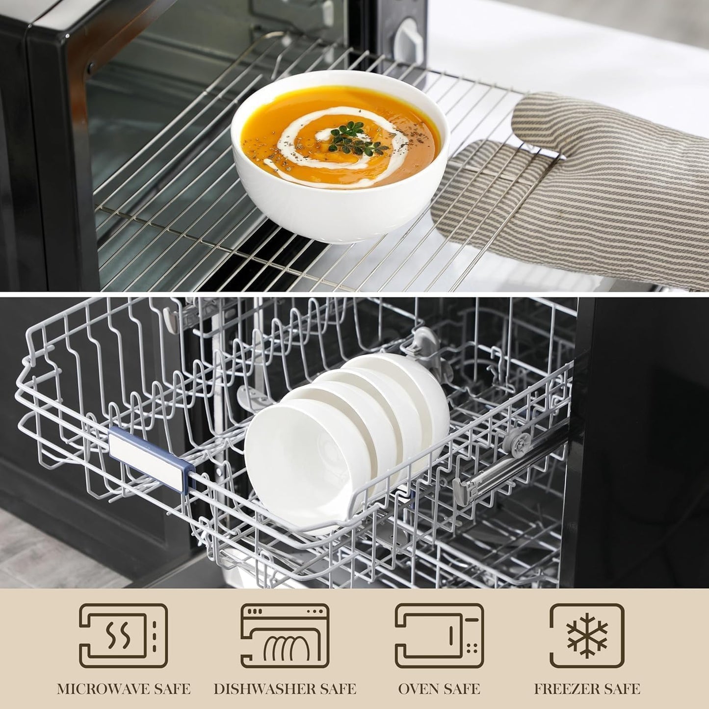 MALACASA 26 OZ Porcelain Soup Bowls Set of 4, White Ceramic Bowls for Kitchen, Cereal Bowl for Oatmeal, Fruit, Salad, Ramen and Rice Bowl -Dishwasher & Microwave Safe Bowls,