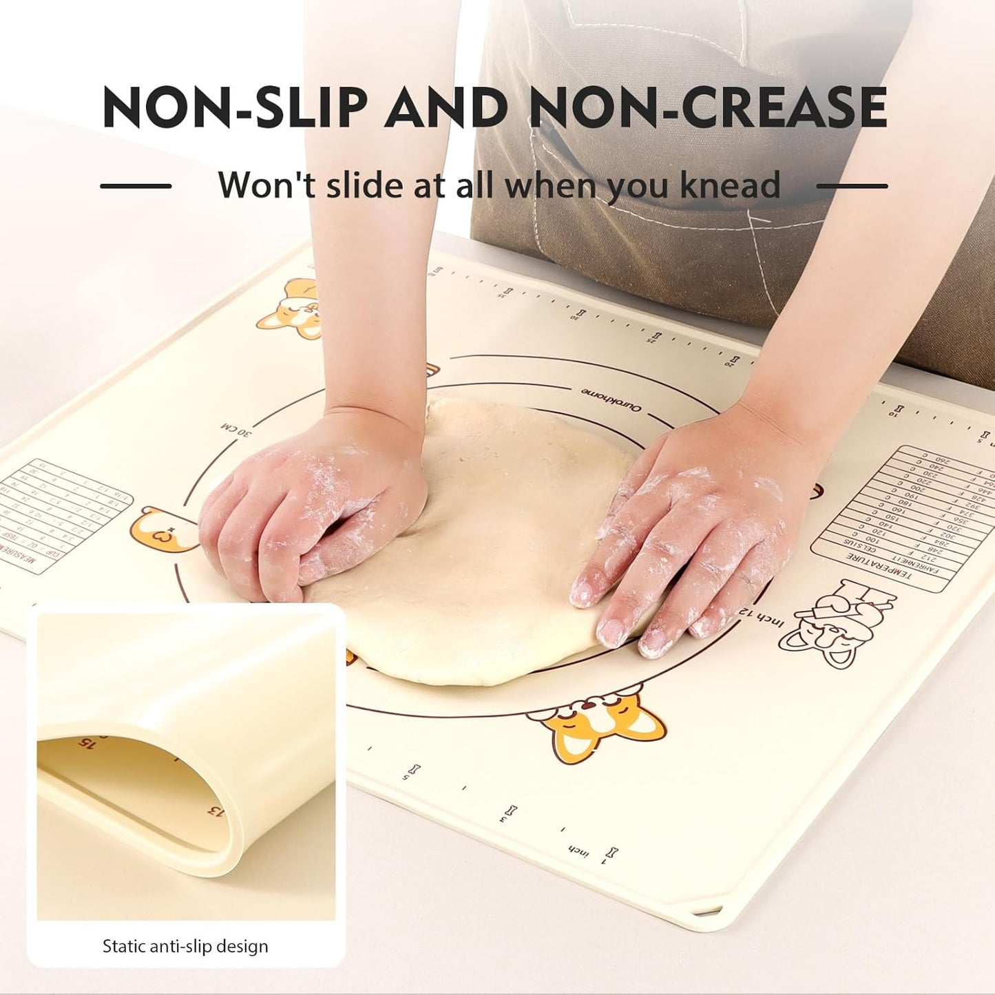 Ourokhome Silicone Baking Mat Sheet and Pastry Dough Cutter, 0.5 Inch Thick 20'' X 16" BPA free Silicone Rolling Mat, Non-Stick and Anti-Slip, Dishwasher Safe (Beige)