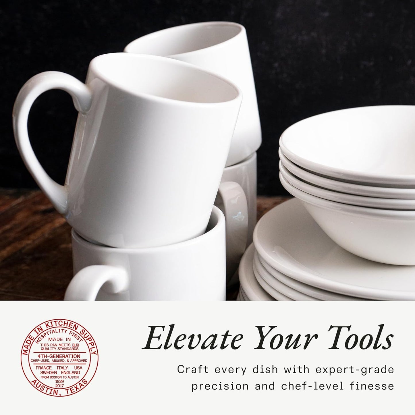 Made In Cookware - Set of 4 - Coffee Mug Set - 12 oz - White With Navy Rim - Porcelain - Crafted in England - Dishwasher and Microwave Safe