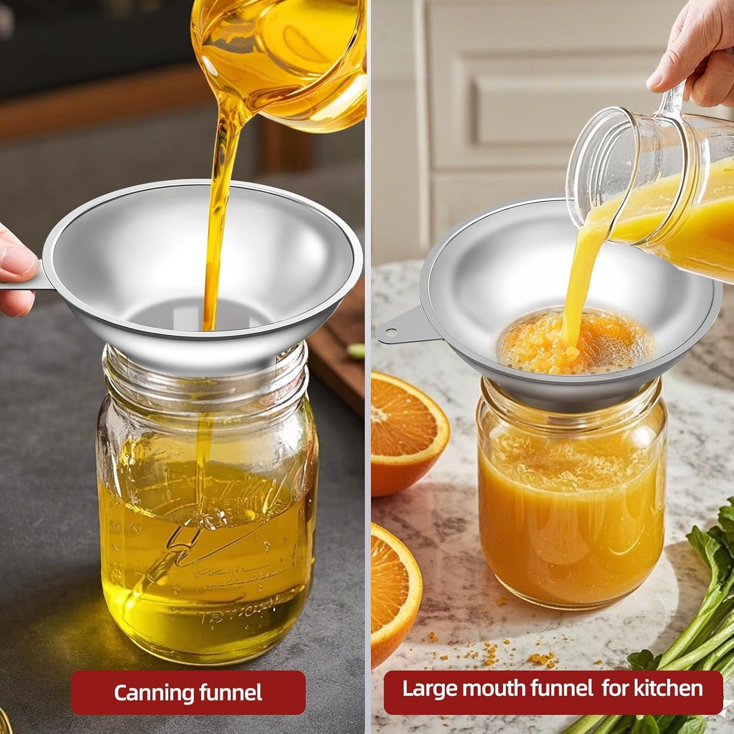 Stainless Steel Metal Canning Funnel with Removable Strainer - for Jams, Pickles and Home Preserving, Dishwasher Safe Kitchen Tool (2.78 Inch Wide Mouth Bore for Wide Mouth Mason Jars)