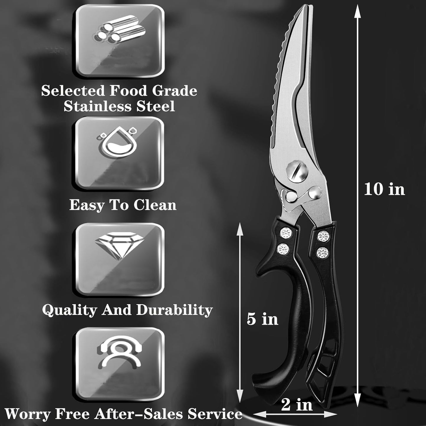 ANDONG Heavy Duty Kitchen Scissors, Professional Poultry Shears, Cooking Utensils, Black