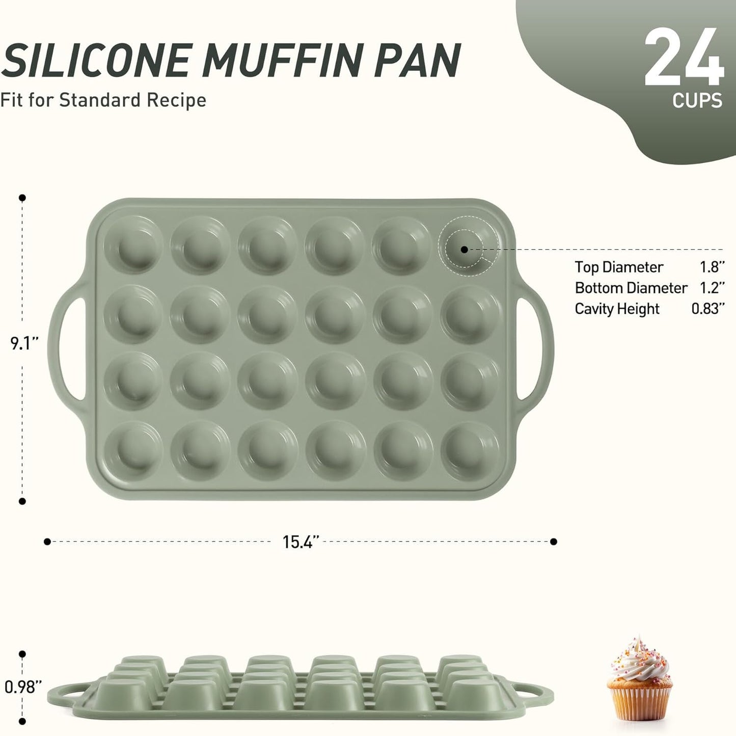 24 Cups Silicone Muffin Pan with Metal Reinforced Frame Mini Size Cupcake Pan Tray Egg Bites Silicone Circle Cookie Molds Little Small Muffin Tin Tart Pans Baking Sheet Set for Sandwiches