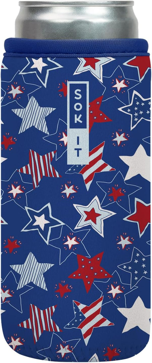 Sok It CanSok Sleeve for Beer & Soda Insulated Neoprene Cover (Star-Spangled, 12oz Slim Can Sleeve)