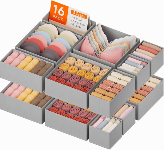 Lifewit Underwear Drawer Organizer for Closet 16 Pack, 3 Sizes Dresser Organizer Dividers, Deep Fabric Foldable Drawer Storage Organizer Bins for Clothes, Sock, Bra, Lingerie, Undies