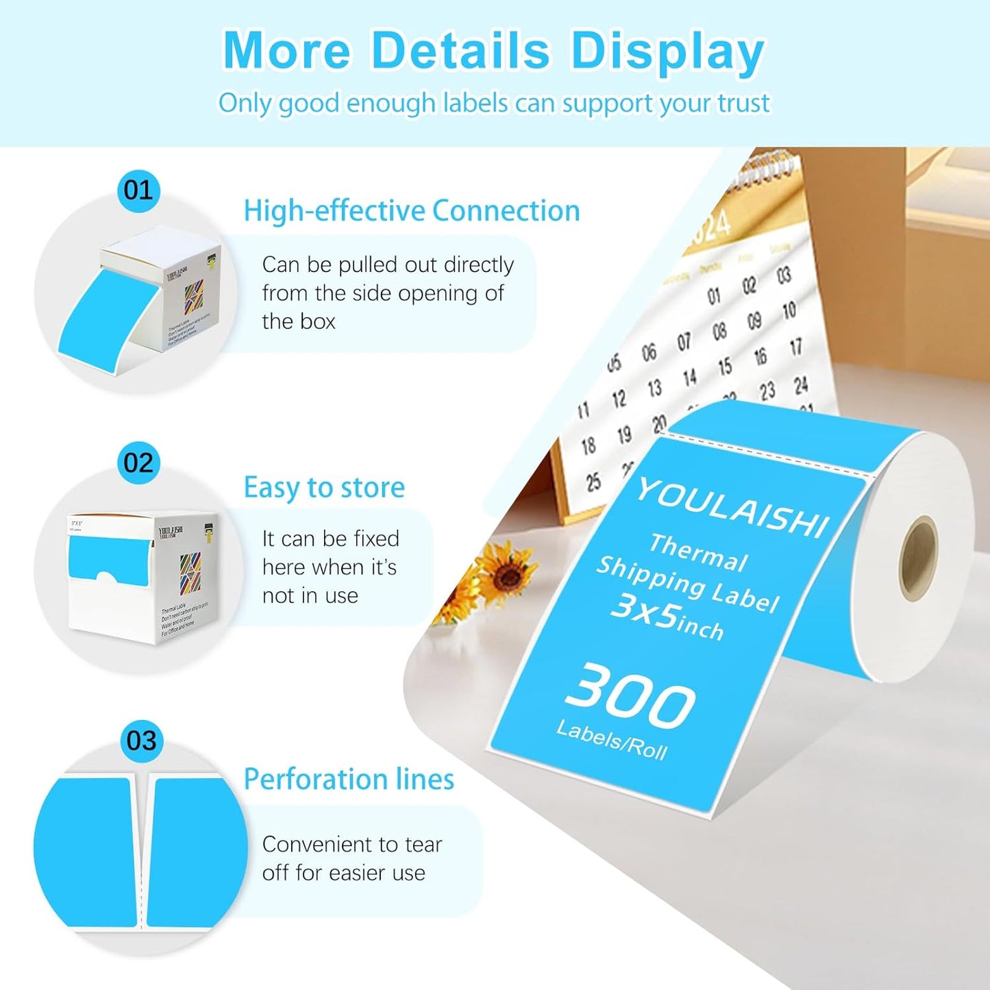 3 x 5 inch Home Moving Box Labels for Storage Bins 300pcs Colored Blank Label Sticker for Shipping Thermal Printer Color Coding Rectangle Moving Labels for Packing Boxes Sky Blue