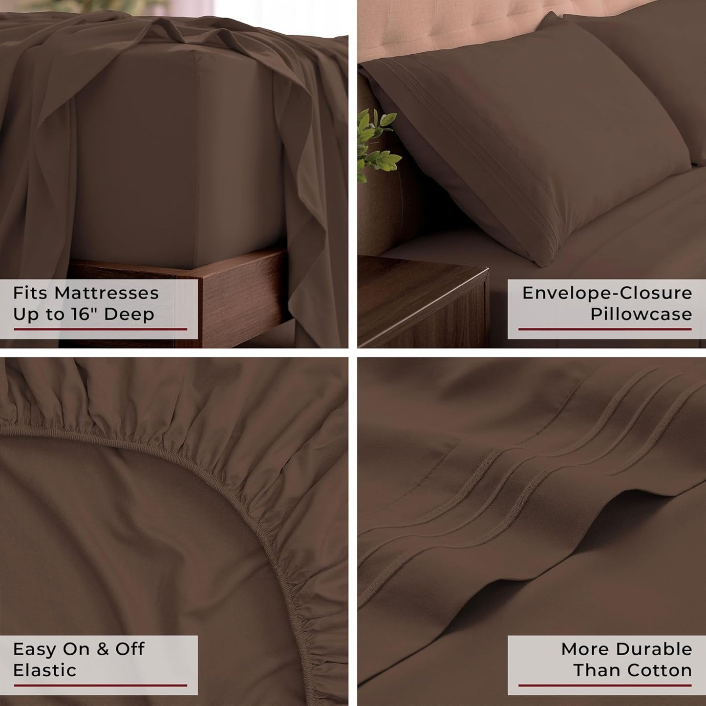 Mellanni California King Sheets Set - 4 PC Iconic Collection Bedding - Hotel Luxury, Extra Soft, Cooling Bed Sheets - Wrinkle, Fade, Stain Resistant (Cal King, Brown)