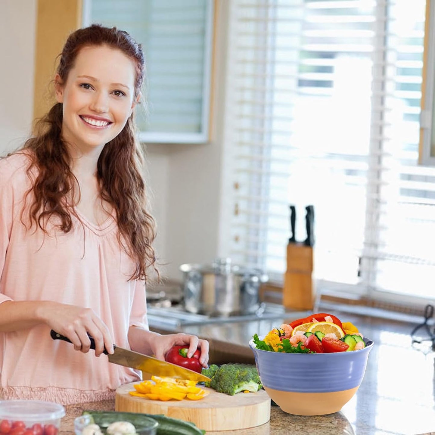 Hasense Large Soup Bowls, 7 Inch Ceramic Salad Serving Bowls, 40 oz Pasta Bowls Set of 4, Cereal Pho Ramen Noodle Popcorn Bowls for Kitchen, Dishwasher Microwave Safe, Purple