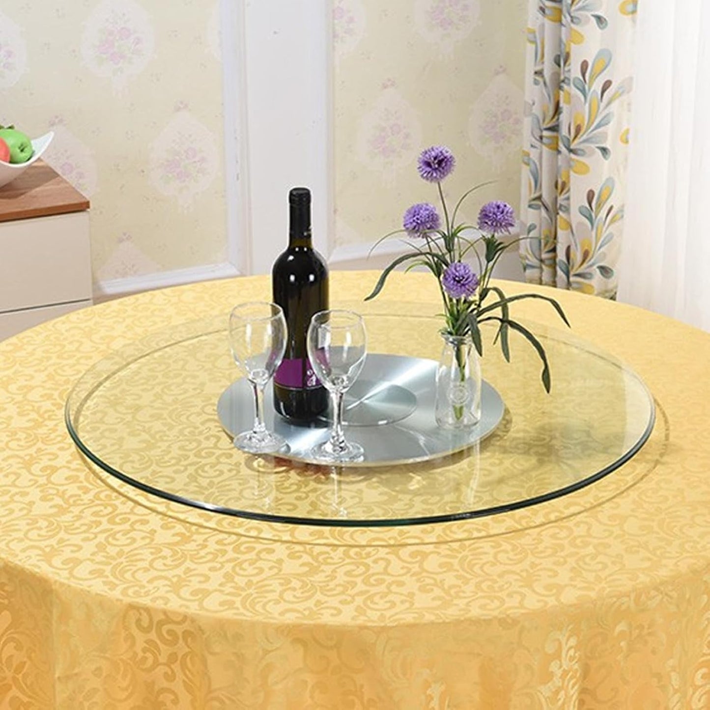 Glass Lazy Susan,31" Glass Lazy Susan for Dining Table Large Round Serving Plate Turntable (31in)