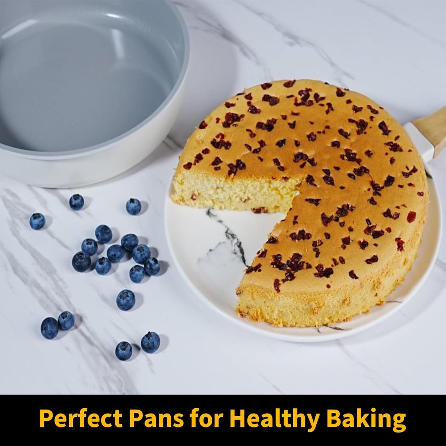 9.5 Inch Round Cake Pan Set of 2,Cast Aluminum Bakeware Ceramic Nonstick Oven and Dishwasher Safe(Beige)
