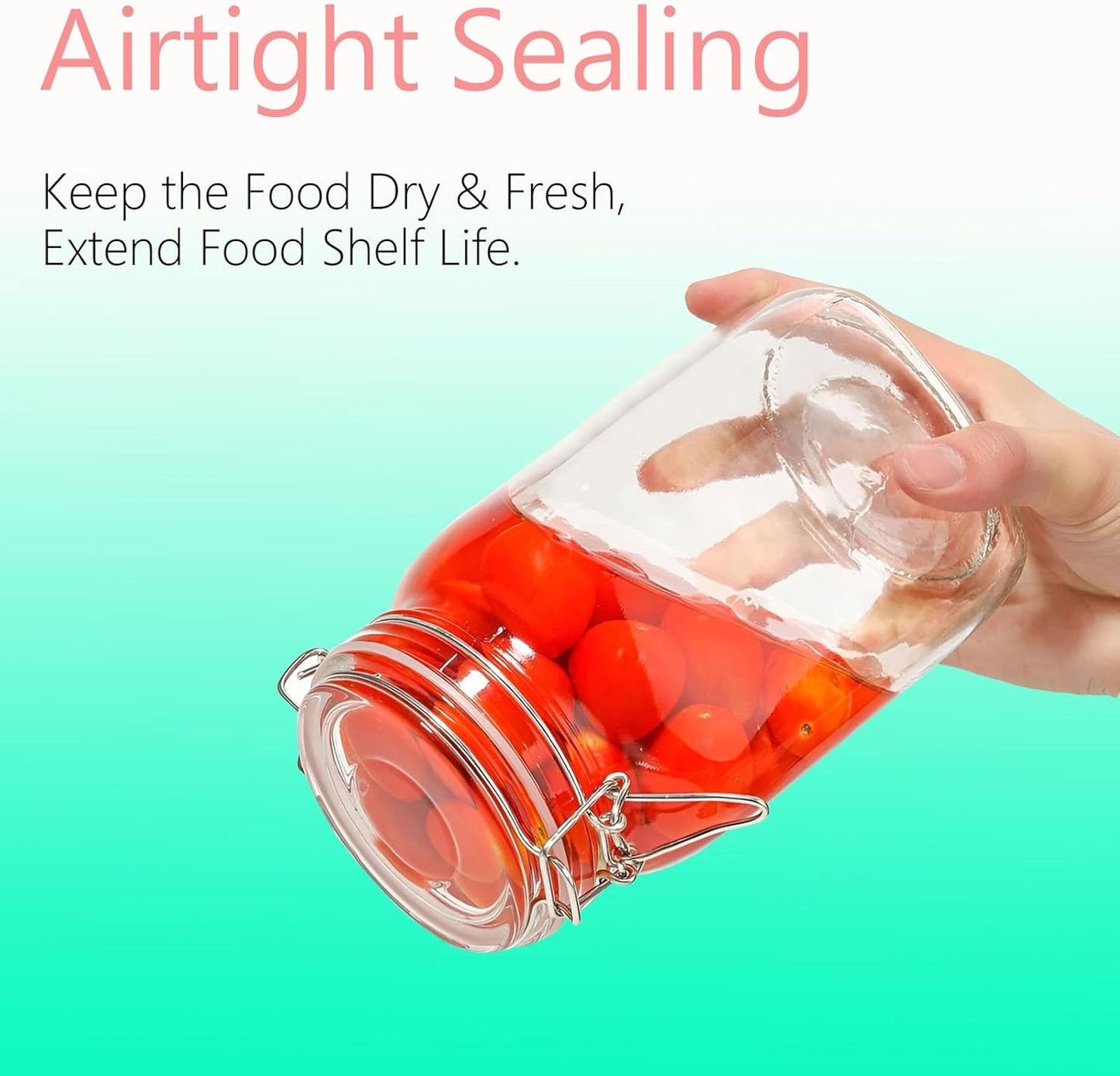 50oz Square Glass Food Storage Jars Storage Container with Clear Preserving Seal Wire Clip Fastening for Kitchen Canning Flour, Cereal, Pasta, Sugar, Beans