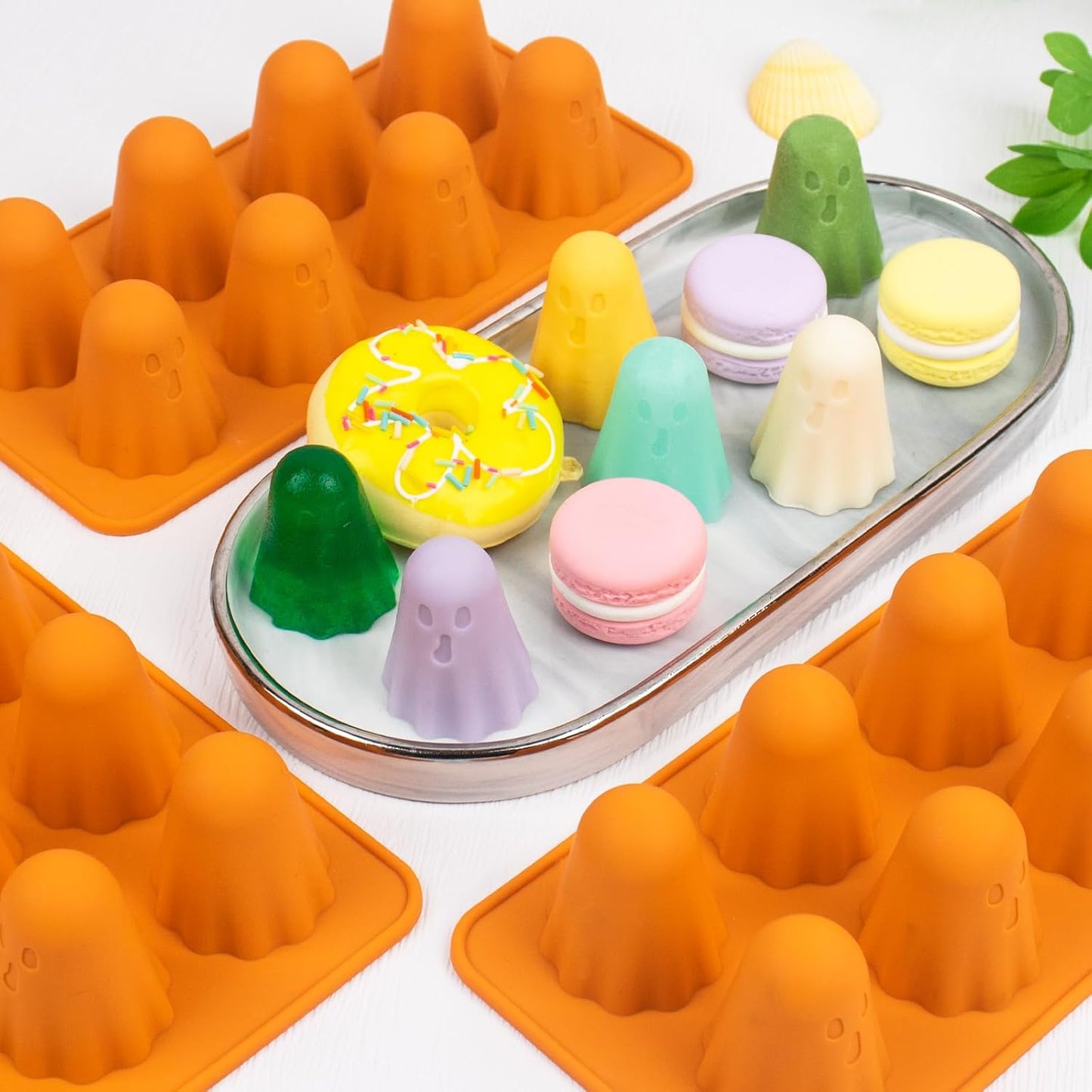 3pcs Halloween Ghost Jello Gummy Baking Silicone Mold with 20 Piping Bags,Halloween Ghost Ice Cake Pop Molds Silicone Non-Stick 3d Jello Shots for Chocolate Gummy Candy Pudding Resin Soap