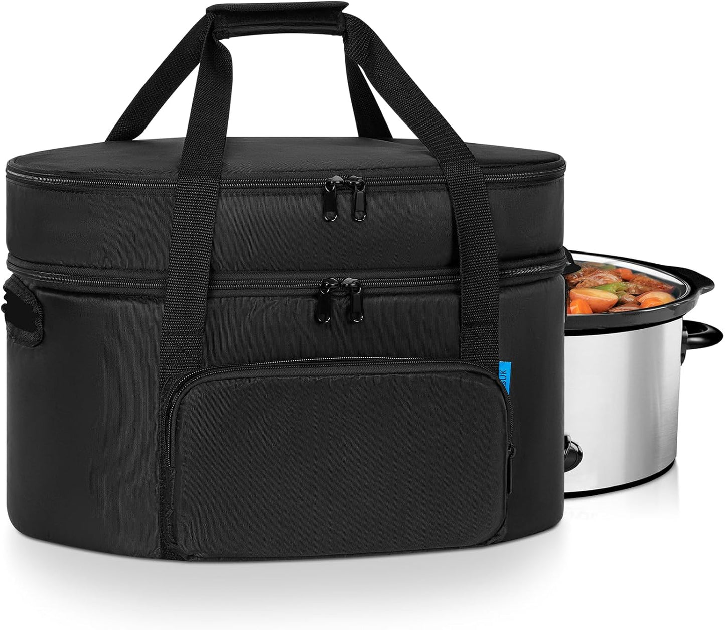 Double-Layer Slow Cooker Travel Bag Compatible with 6, 7, 8 Quart Crock-Pot, Insulated Travel Carrier with Easy to Clean Lining, Black