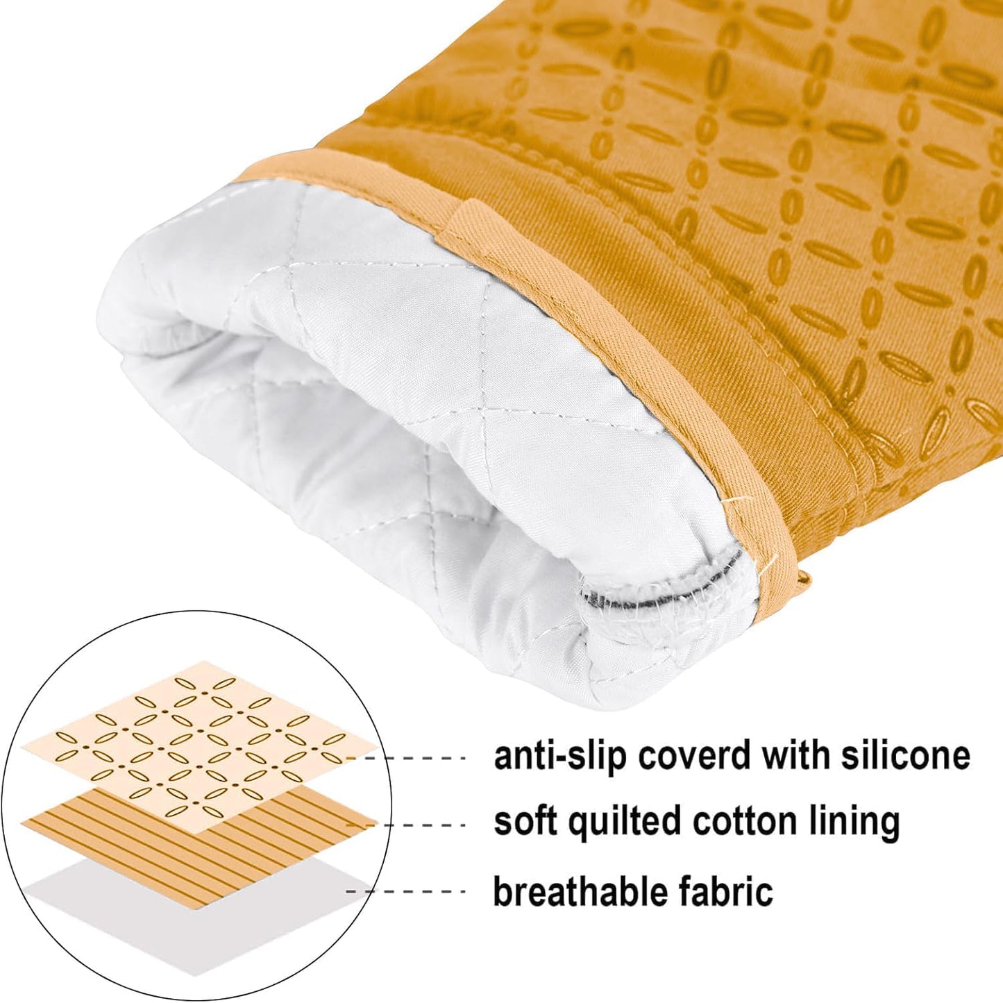 KEGOUU Oven Mitts and Pot Holders 6pcs Set, Kitchen Oven Glove High Heat Resistant 500 Degree Extra Long Oven Mitts and Potholder with Non-Slip Silicone Surface for Cooking （Orange）