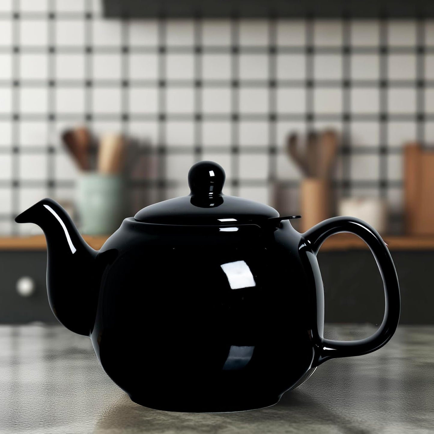 ETHNIQ Porcelain Tea Pot with Stainless Steel Tea Infuser - Black