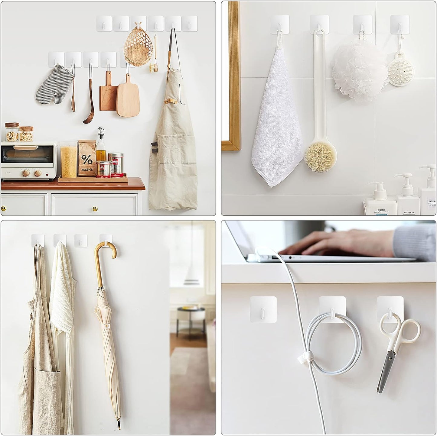 VIS'V Adhesive Hooks, Heavy Duty Shower Wall Stick on Hooks, Waterproof, White, 6 Pcs