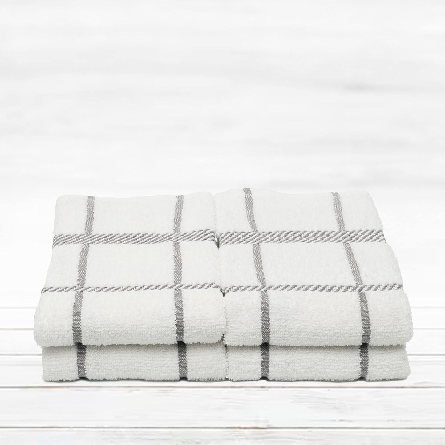 100% Cotton Terry Dish Towels, 4 Pack Checks, 16 x26 Inches, Super Soft and Absorbent Kitchen Towels, Perfect for Kitchen Cleaning and Dish Washing | Light Gray