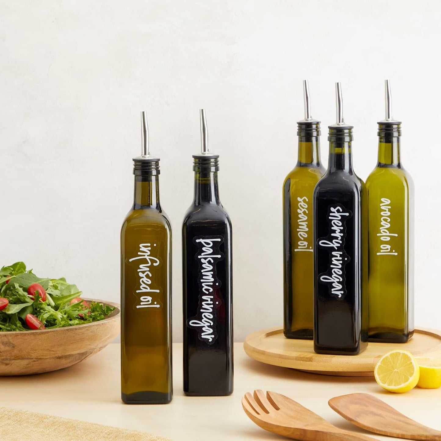 Talented Kitchen Labels for Oil Bottles & Vinegar Dispensers - 132-Count White Vinyl Glossy - Various Sizes - Oil Bottle Stickers & Condiment Labels for Kitchen Organization