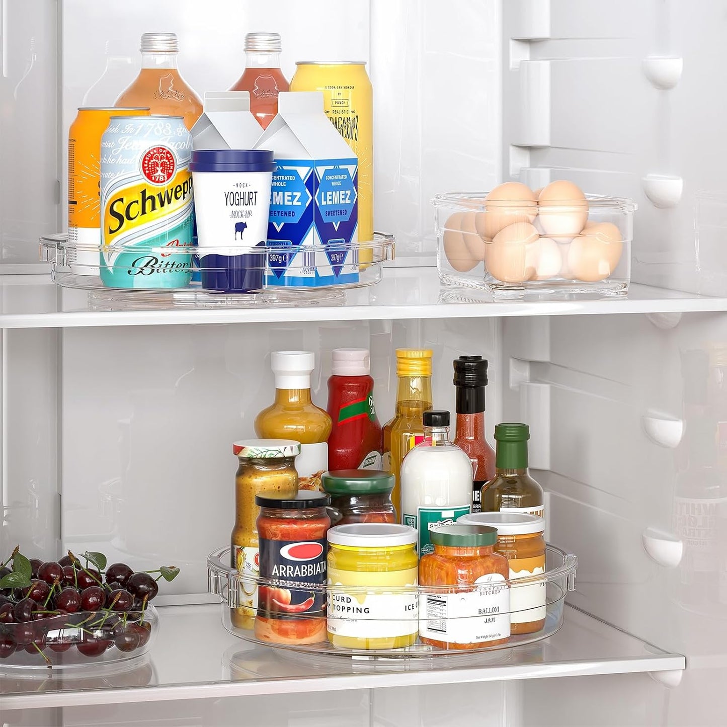 LAMU 4 Pack Lazy Susan Organizer, Clear Lazy Susan Turntable for Cabinet, Refrigerator, Table Top, Kitchen, Bathroom, Pantry Organizers and Storage, 2 Sizes Included 12in, 10.6in