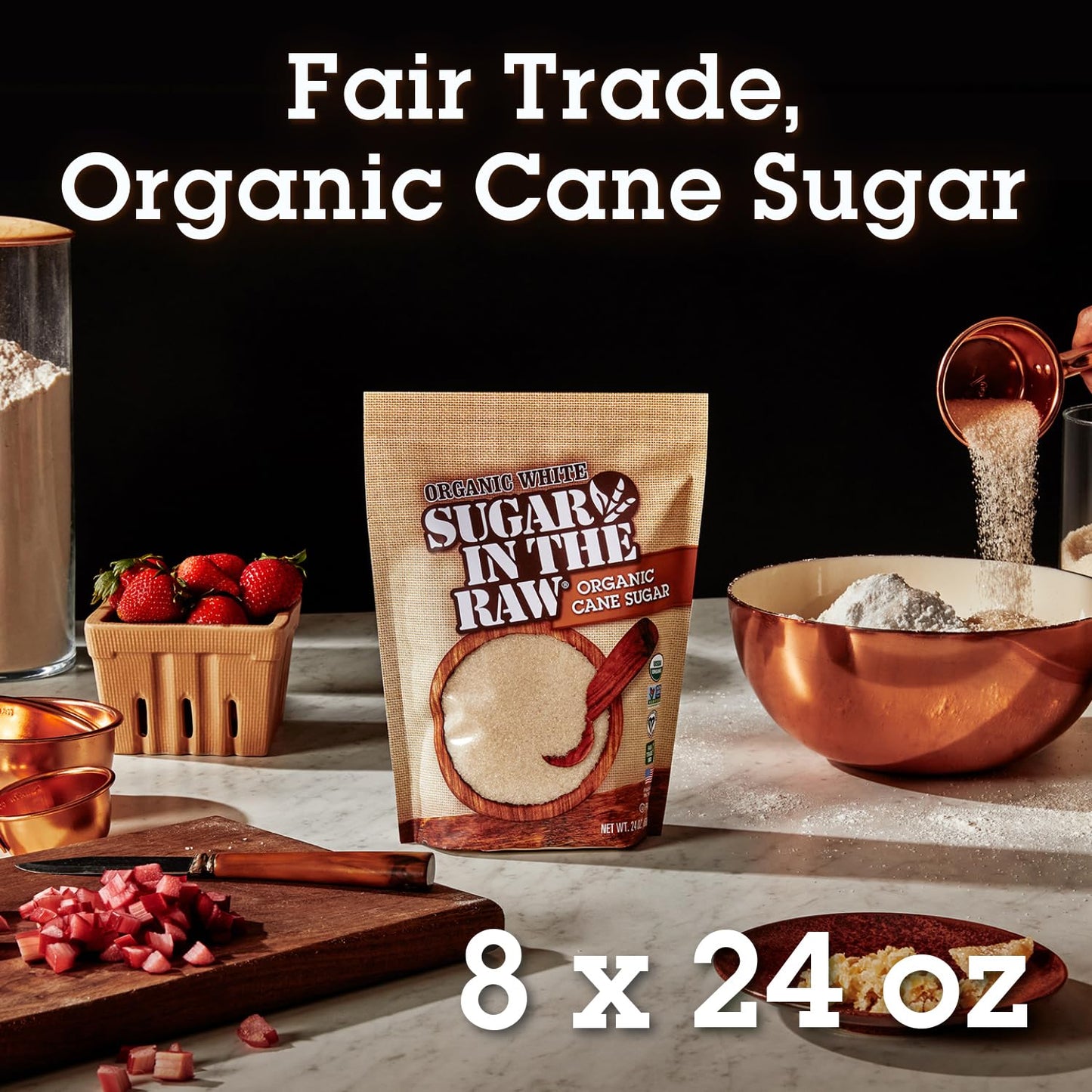 Sugar In The Raw Organic Granulated White Premium Cane Sugar, No Erythritol, Pure Natural Sweetener, Hot & Cold Drinks, Coffee, Baking, Vegan, Gluten-Free, Non-GMO, Bulk Sugar, 24 oz Bag (8-Pack)