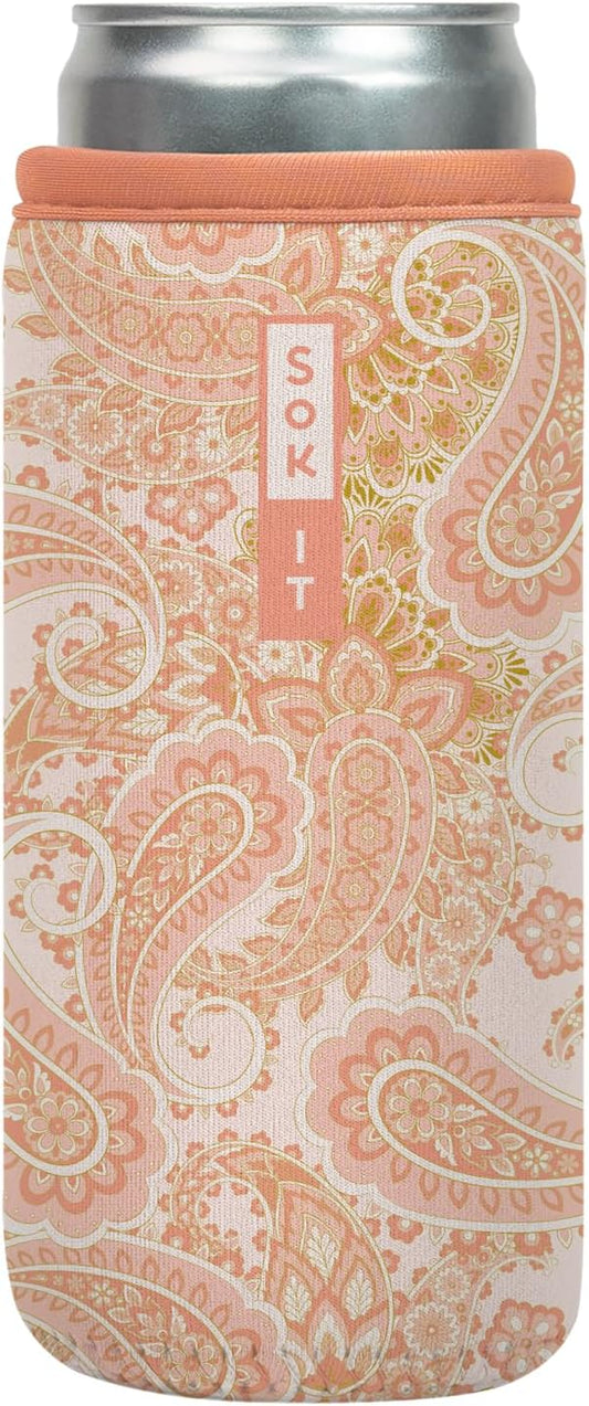 Sok It CanSok Sleeve for Beer & Soda Insulated Neoprene Cover (Paisley Dreams, 12oz Slim Can Sleeve)