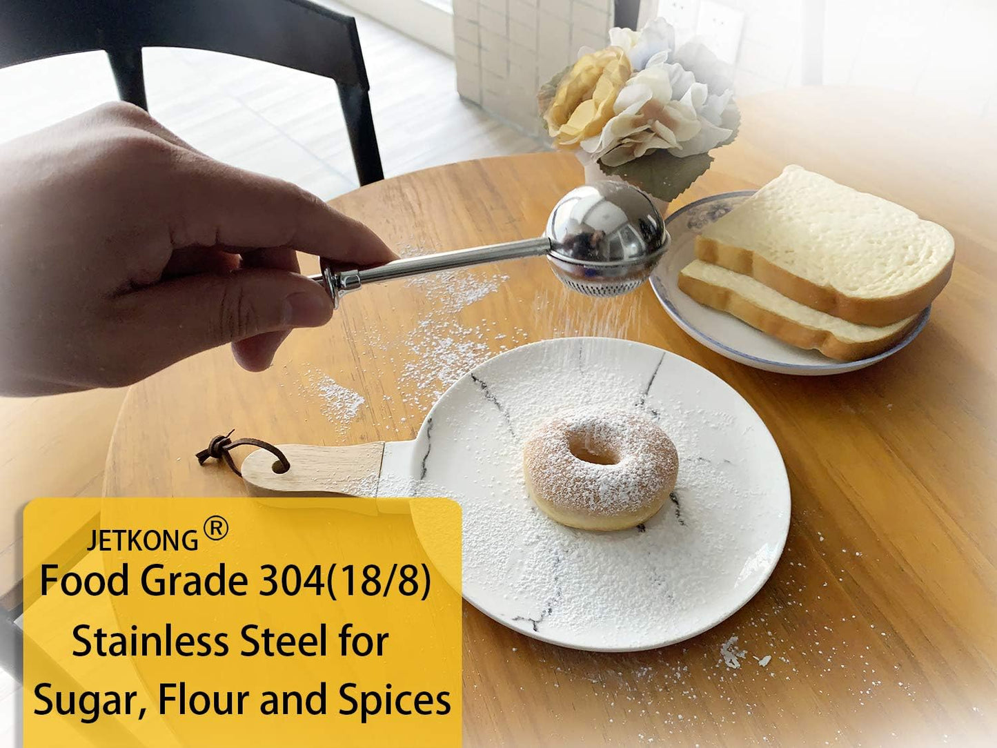 JETKONG Powdered Sugar Shaker Duster Flour Dispenser Shaker with 18/8 Stainless Steel Spring-operated Handle for Sugar Flour and Spices