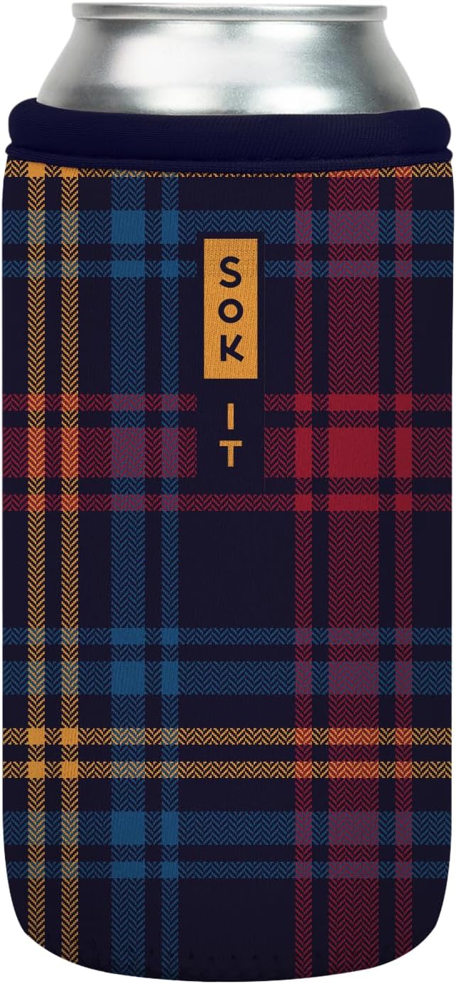 Sok It CanSok Sleeve for Beer & Soda Insulated Neoprene Cover (Tartan Royale, 16oz Can Sleeve)