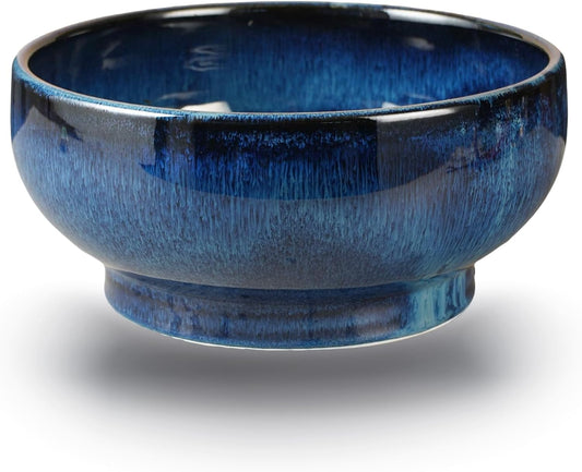 Extra Large Salad Bowl,Decorative Fruit Bowl,Kitchen Ceramic Bowl for Fruit & Salad,120 oz Footed Serving Bowl for Entertaining (starry blue)