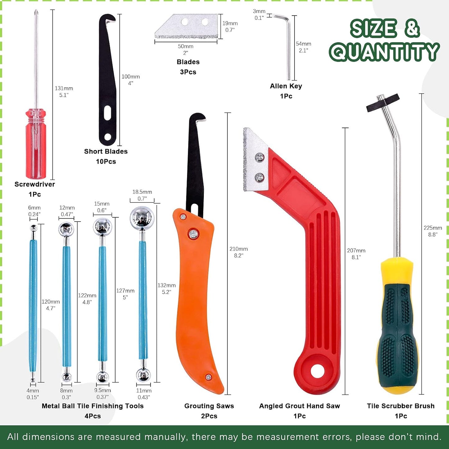 Keadic 22 Pcs Grout Removal Tool Set Contains Grout Saw Knife, Grouts Hand Saw with 8'' Diamond Surface Blades, Tile Joint Cleaning Brush, Caulking Edge Tool Grout Cleaner for Joints Seams Corner