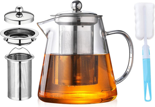 1300ml (43oz) Upgraded Glass Teapot with Infuser,Heat Resistant with Removable Infuser, Borosilicate Clear Glass Tea Pots for Loose Leaf Tea and Blooming Tea Cook teapot