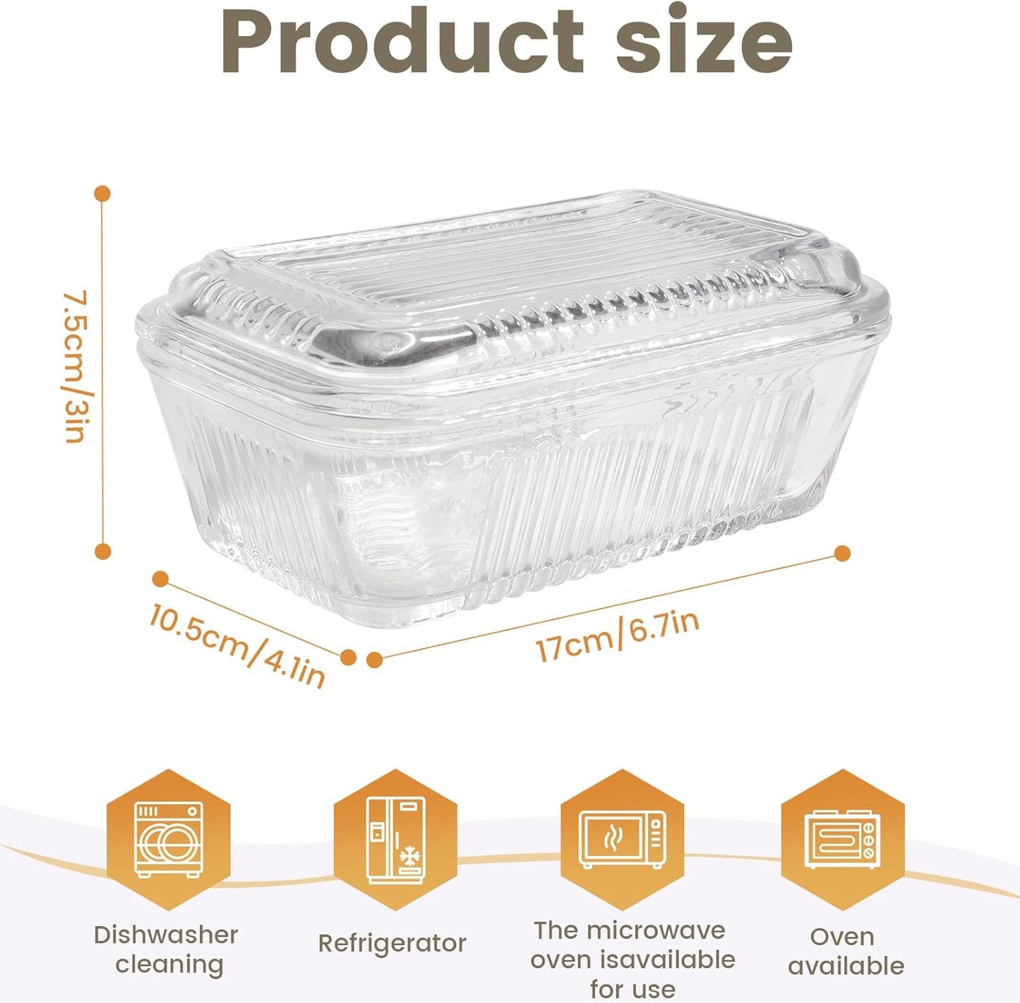 Wide Glass Butter Dish with Two Stick Butter for Countertop,Crystal Butter Container with Cover for Counter,Butter Tray Holder for Refrigerator,Large Glass Butter Keeper