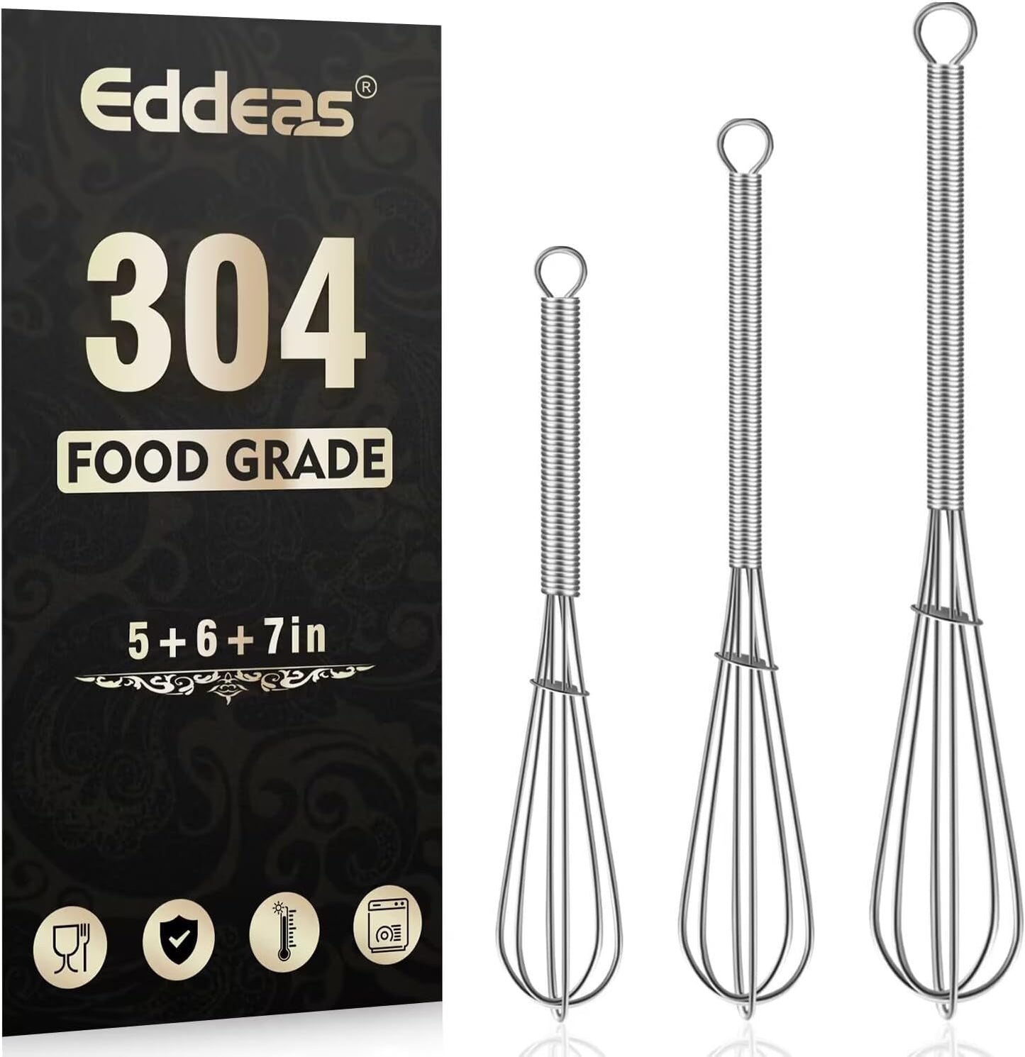 Small Whisk Stainless Steel, Mini wire whisk 3 Pieces, 5in, 6in & 7in Tiny Whisks Perfect for Whisking, Beating, Mixing Sauces & Blending Ingredients.