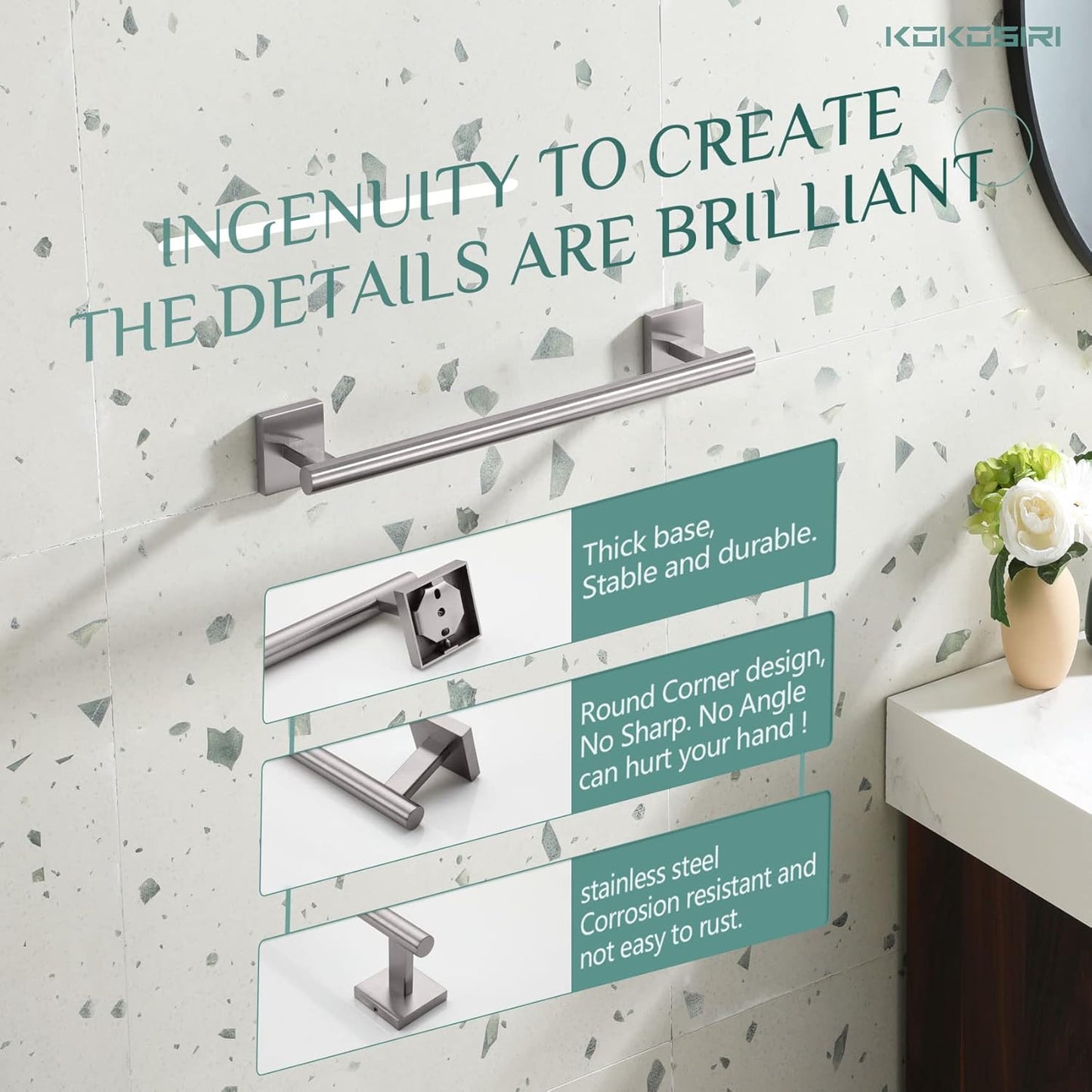 KOKOSIRI Towel Holder 16 Inch Bathroom Hand Towel Bar for Bath Kitchen Toilet Brushed Nickel Stainless Steel B4005BR-L16