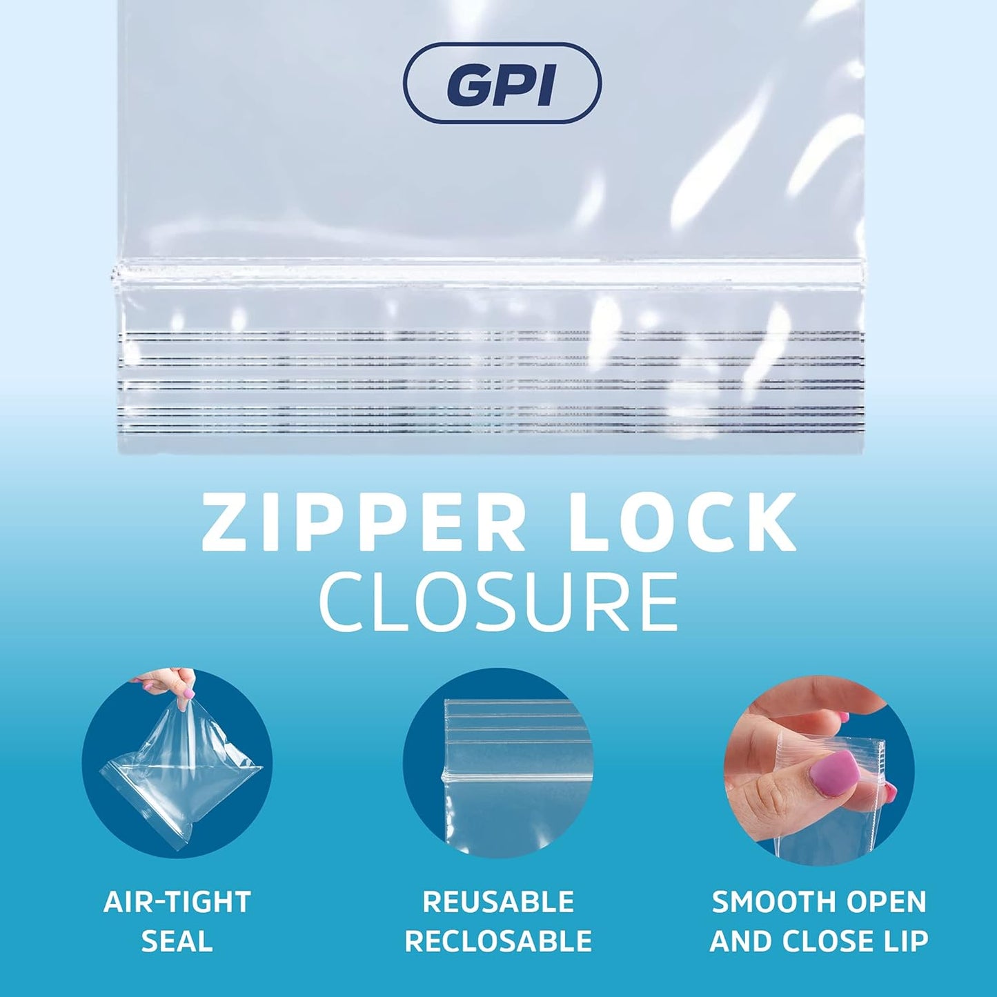 GPI Pack of 200, 12" X 15" Clear Plastic Reclosable Zip Bags - Bulk 2 Mil Thick Strong & Durable Poly Baggies with Resealable Zip Top Lock for Travel, Storage, Packaging & Shipping