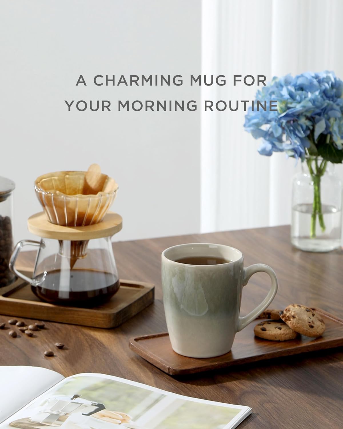 famiware Coffee Mugs Set, 13 oz Mug Set of 4, Stoneware Cups for Latte, Hot Tea, Mocha, Cocoa, Cappuccino, Microwave and Dishwasher Safe, Glacier Series, Sage Green