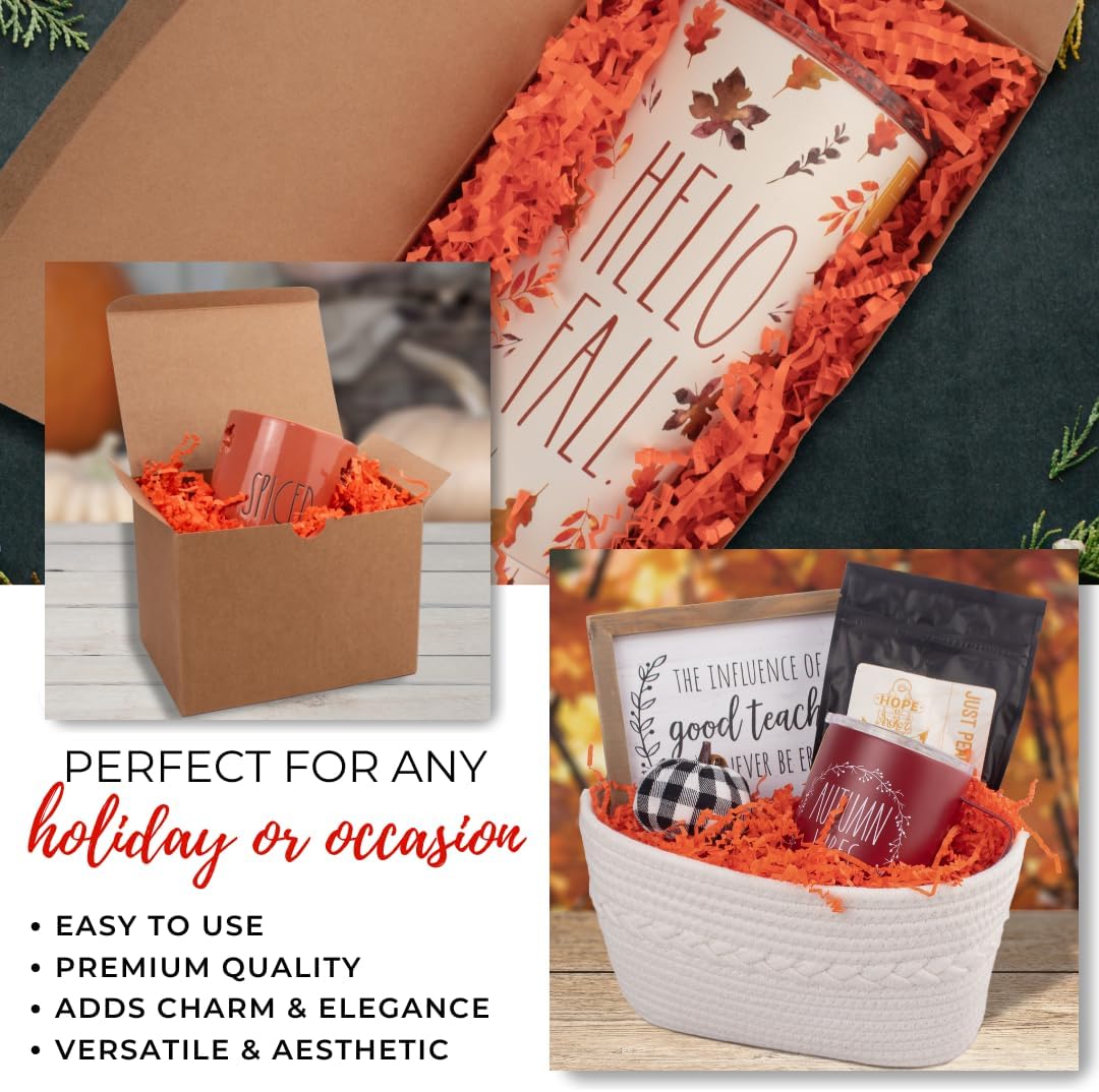 MagicWater Crinkle Cut Paper for Gift Baskets - 2LB - Orange - Perfect for Shredded Paper Filler, Basket Filler, Gift Boxes, Bridesmaid Gifts, Halloween Stuffers & More – Ideal for All Occasions