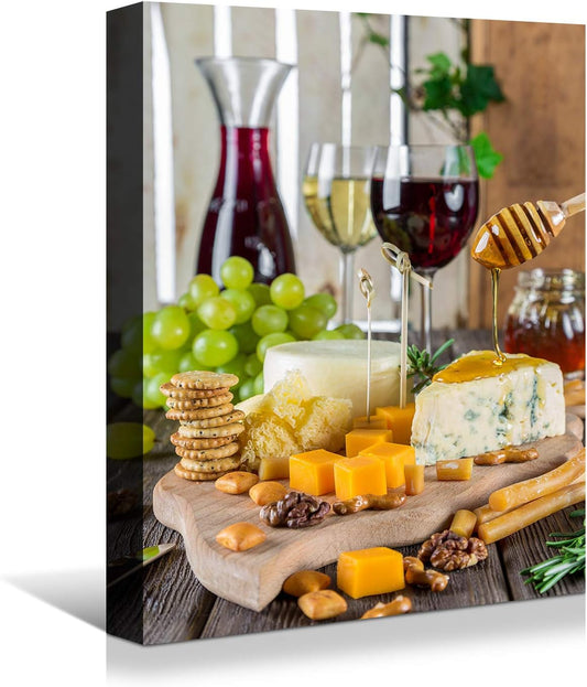 Looife Cajun Kitchen Wall Art, 12x18 inch Boho Kitchen Canvas Wall Decor - Modern Art Deco Print with Wine & Food Motif, Ready to Hang for Dining Room & Bar