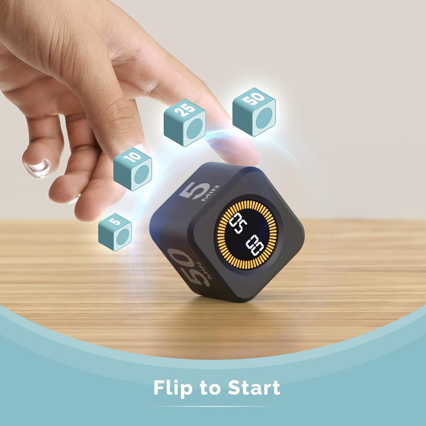 KADAMS Pomodoro Cube Timer Productivity Visual Timer - 5/10/25/50 Min Rotating Countdown, Customize Countup Silent Mode- for Work Study Cook Workout Kitchen Back to School Classroom(Black)