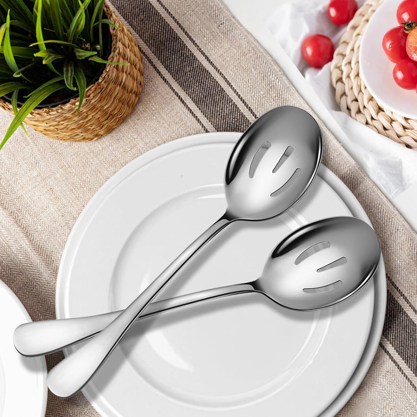 Large Serving Spoons, 8 Pieces Large Stainless Steel Serving Spoons Set Includes 8 Large Slotted Spoons. Serving Spoons for Parties/Kitchen/Buffet, Dishwasher Safe, 10-Inch, Silver