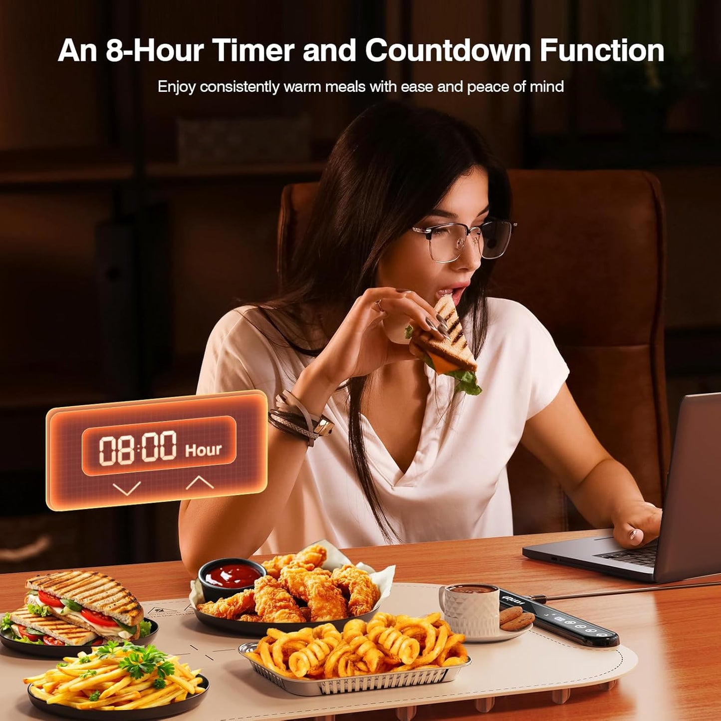 Warming Mat for Food, Voriah Electric Warming Tray with 99H Timer & 8 Temperature Settings, Foldable Food Warmer with °C/°F Switch, Keeps Food Warm at Buffets, Sabbath, Family Gatherings(White)