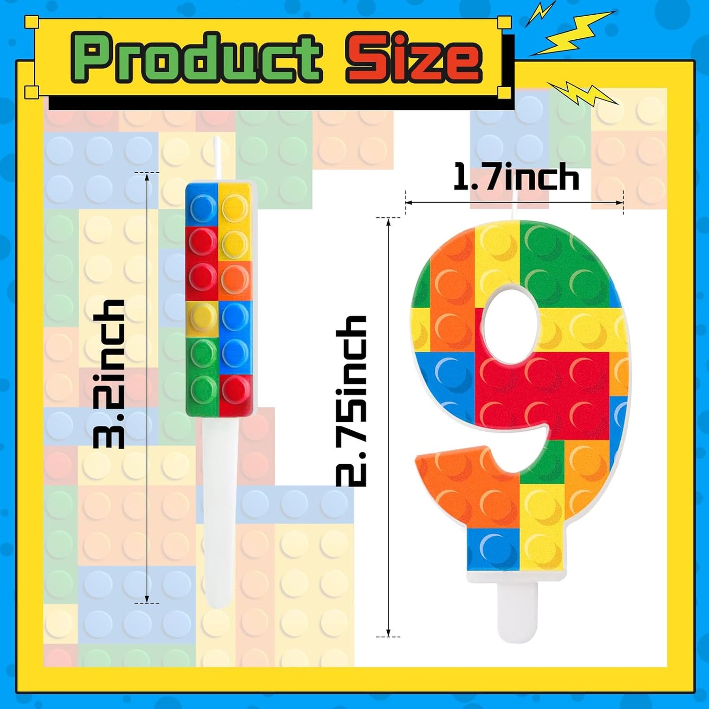 7 Pcs Building Block Themed Birthday Candles Set Building Blocks Number 8 Candle Cake Topper for Building Block Party Decoration Supplies (Number 8)
