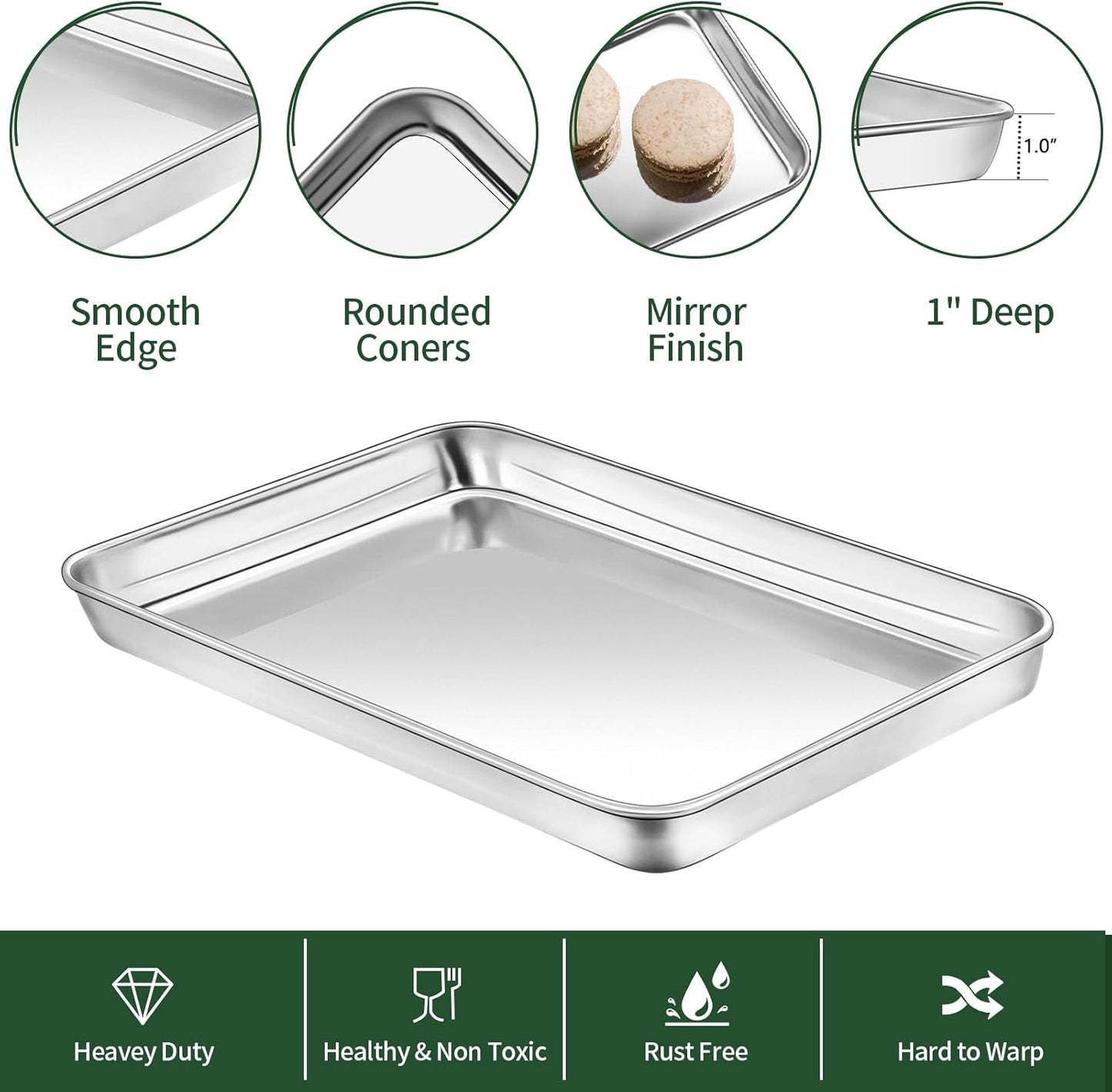 Baking Sheet with Wire Rack Set [2 Quarter Sheet Pans + 2 Wire Racks ], CEKEE Stainless Steel Cookie Sheets for Baking with Baking Rack, Non Toxic & Heavy Duty & Easy Clean, Size 12 x 10 x 1 Inch