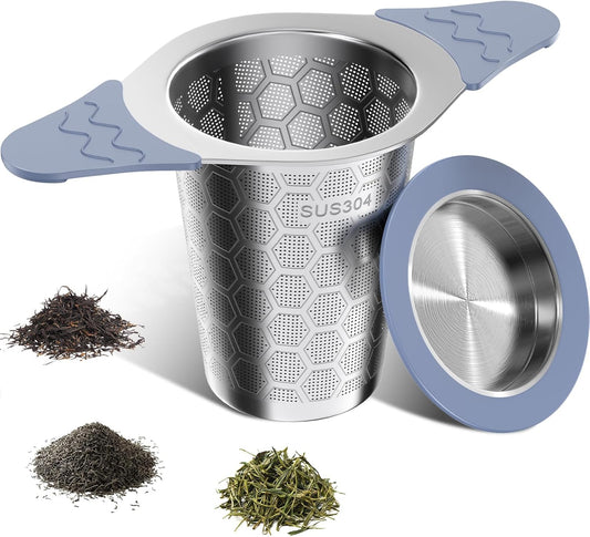 Tea Infuser for Loose Leaf Tea,Stainless Steel Tea Infuser with Heat Proof Silicone Handles,Extra Fine Mesh Tea Strainers Filter Fine Tea Leaves Effectively,Fits TeaPots/Mugs