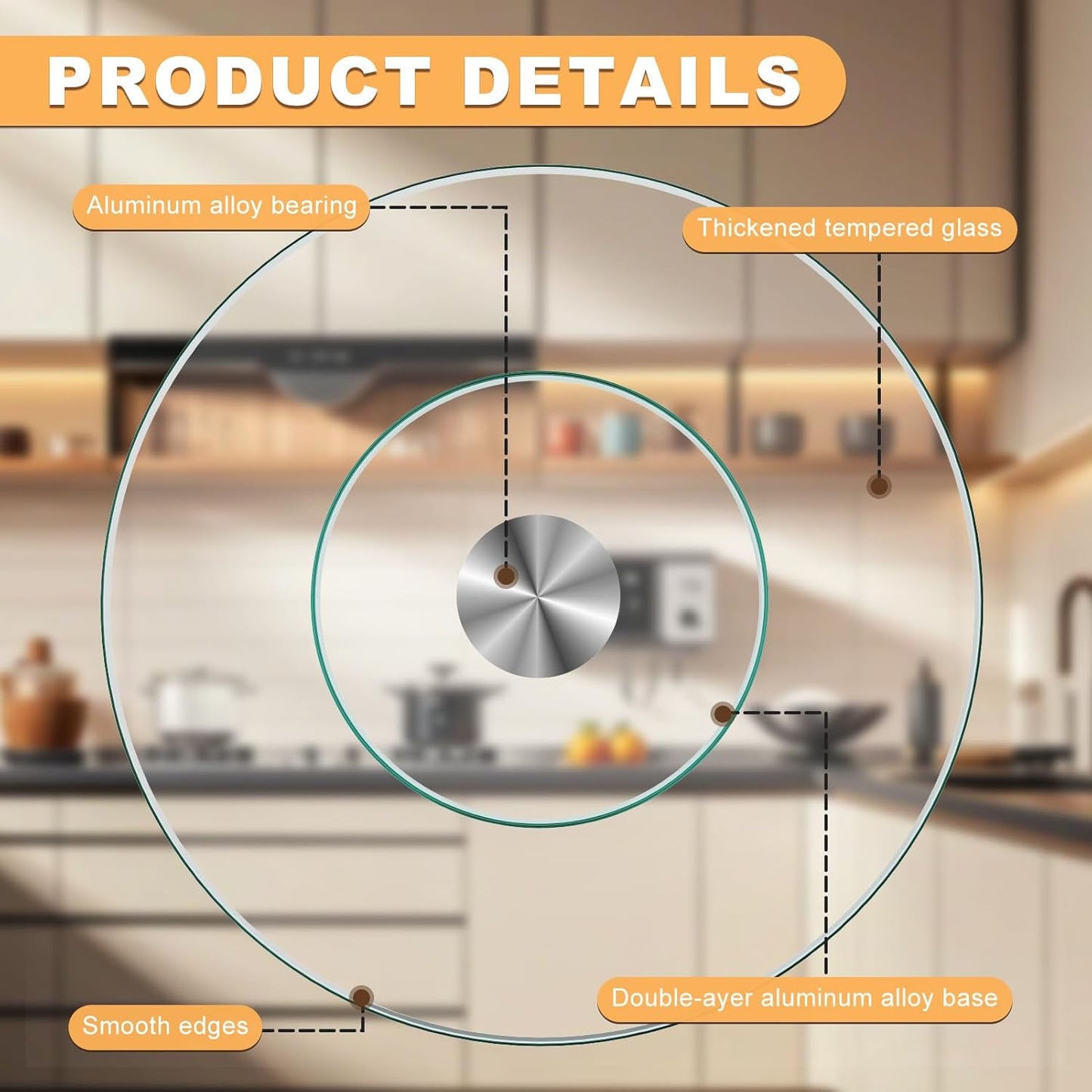 35'' Glass Lazy Susan Turntable Dining Table, 360 ° Round Dinner Plate Rotating Tray Transparent Dinner Plate, Silent and Smooth Rotation of The Dinner Plate (35inch/90cm)