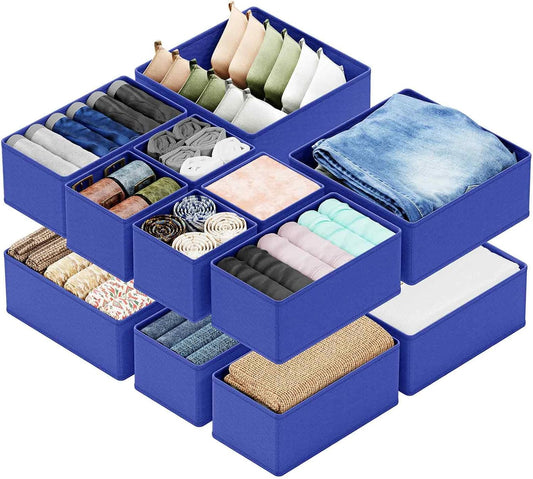 SpaceAid Drawer Organizer for Clothes, 12 Pack Dresser Drawer Organizer Bins, Closet Organizers and Storage Dividers for Clothing, Underwears, Socks (Blue)