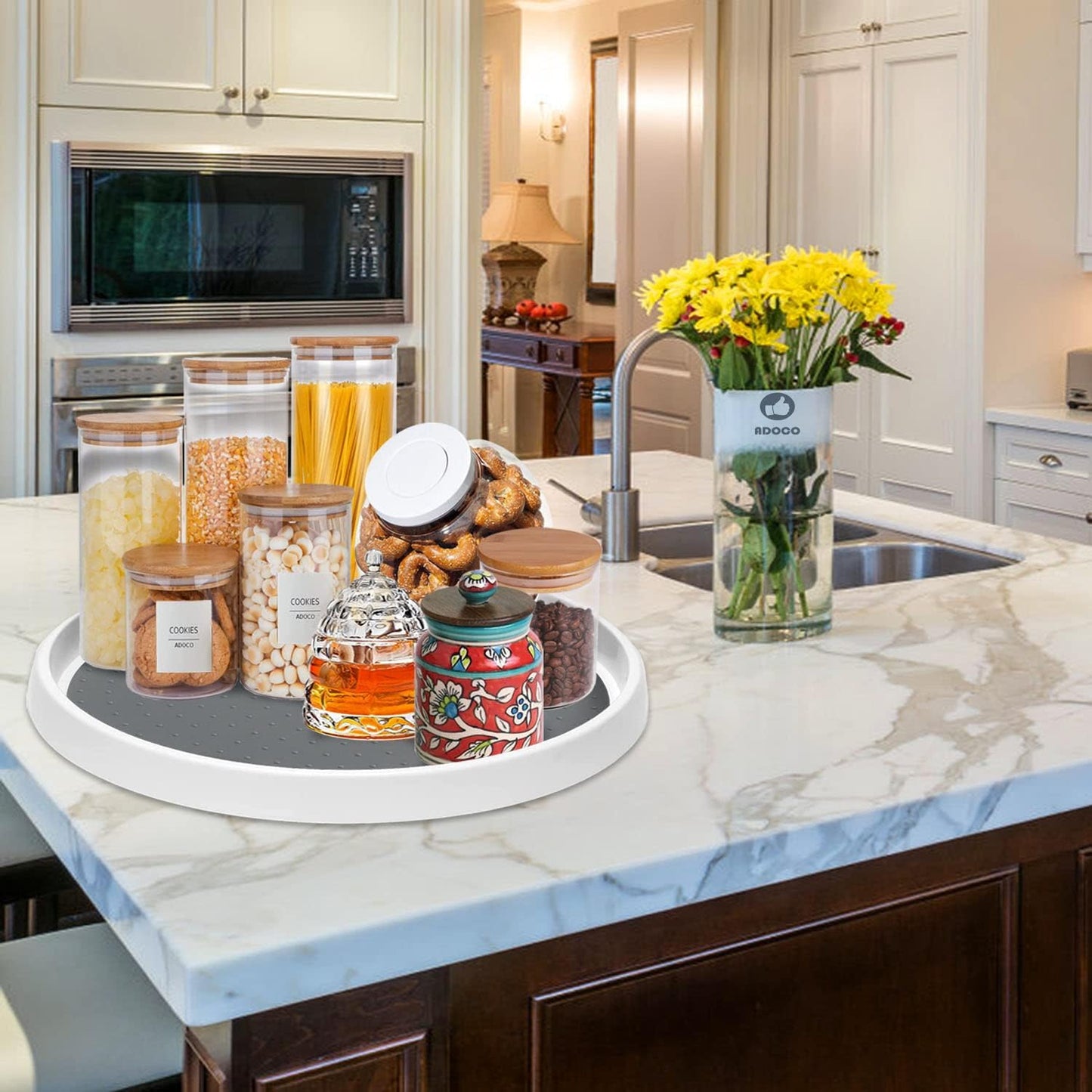 Set of 2, 12 Inch Non-Skid Lazy Susan Organizer, Pantry Lazy Susan Turntable for Cabinet, Kitchen Cabinet Organizer, Pantry Organization and Storage -White/Gray