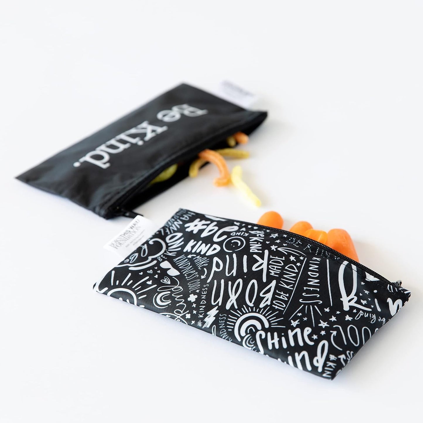 Bumkins - Cloth Snack & Sandwich Bags - For Storage, Travel, Food Prep, Lunch - Reusable, Water Resistant, Washable, Dishwasher Safe - Snack Bags for Kids - Zipper Closure - BTWF Be Kind - 4 Pack