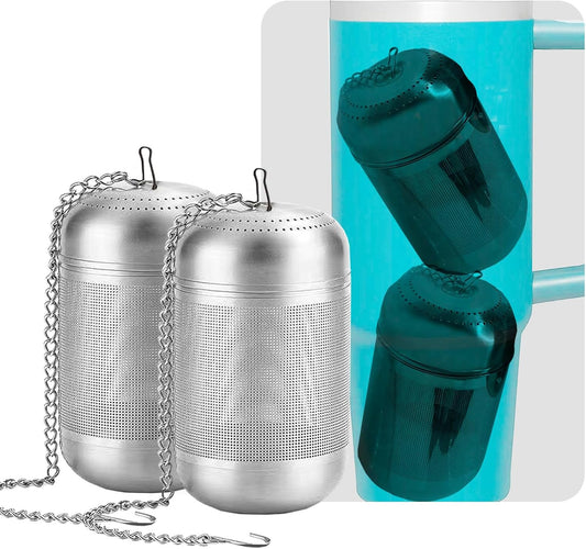 2 Pcs Tea Infuser for Loose Leaf & Fruit Infuser Insert – Extra Fine Mesh Strainer, 316 Stainless Steel with Screw-Top Lid, Reusable Filter for Herbs, Lemon, Cucumber, Coffee & Spices